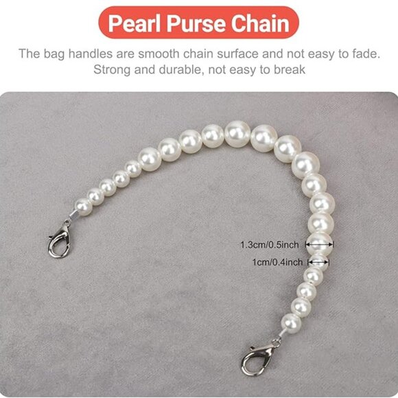 ✨ Brand New Pearl Purse Chain / Strap Extender – White Pearls – Detachable, Univ - Picture 3 of 4